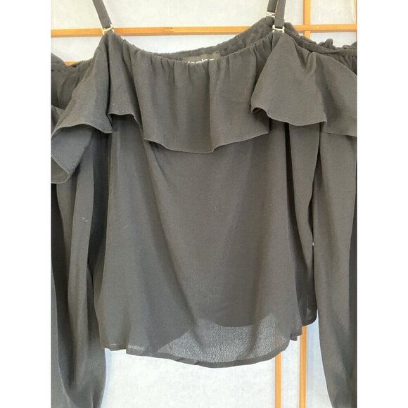 NWT BEBE L/S Off Shoulder Top, XSmall Blouse w/ Detach Straps Black MSRP $69 - Picture 6 of 9